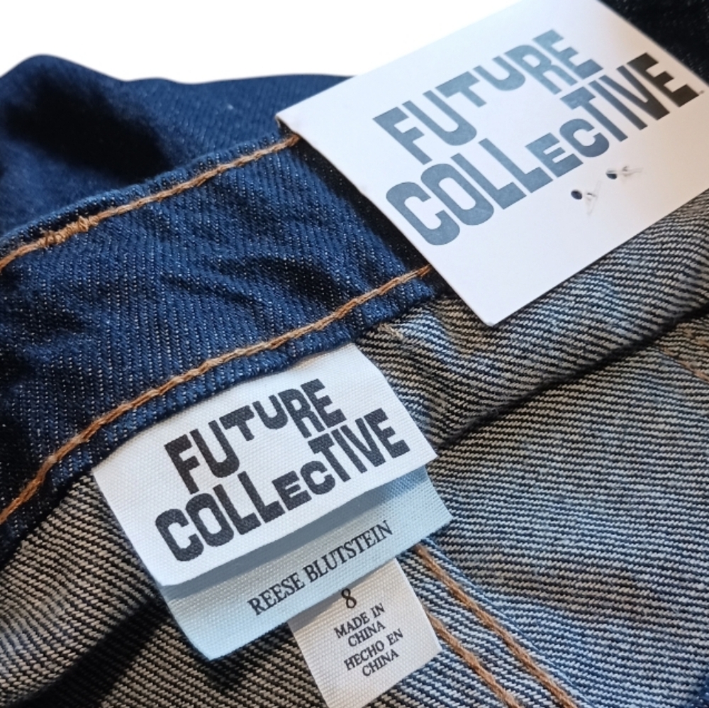 Future Collective High Rise Flare Jeans 100% Cotton Dark Wash - Picture 6 of 8
